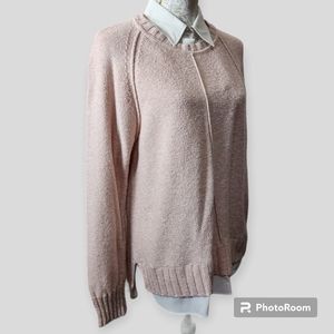 Lauren Ralph Lauren Preppy Pink with White Collar & Shirttail Sweater size PL